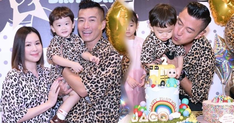 陳山聰和太太Apple為兒子Jaco舉行兩歲生日會。（陳山聰Ig圖片 / 明報製圖）