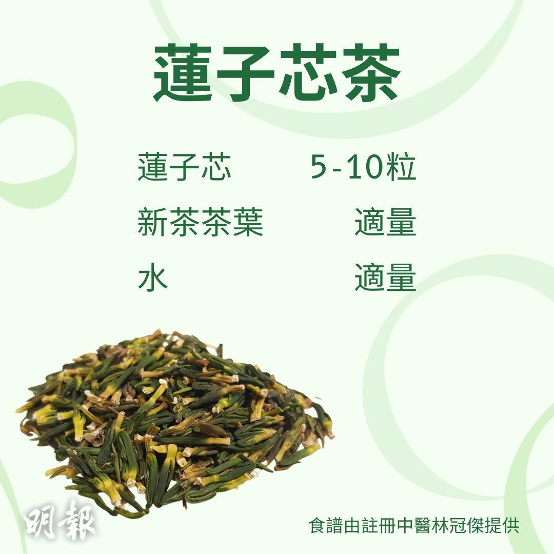 中醫茶飲食譜：蓮子芯茶（圖片由受訪者提供/明報製圖）