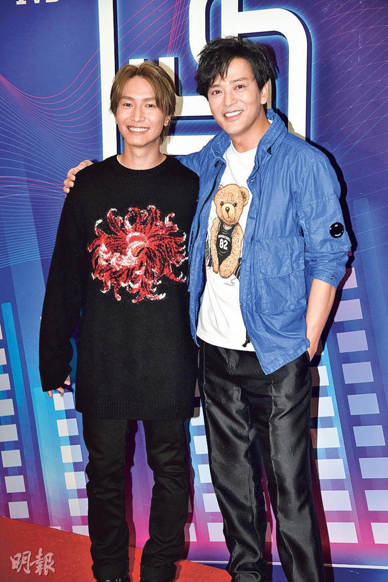 陳曉東（右）與陳柏宇（左）昨日錄影《勁歌金曲》，宣傳新歌。（攝影：劉永銳）