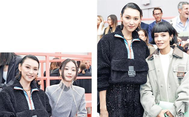 王丹妮跟Lily Allen（右圖右）和韓國女演員金多美（左圖右）同坐第一行睇騷，把握機會跟她們合照。