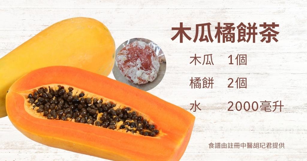 木瓜橘餅茶適合秋燥咳嗽的人食用。（圖片由受訪者提供/Canva製圖）