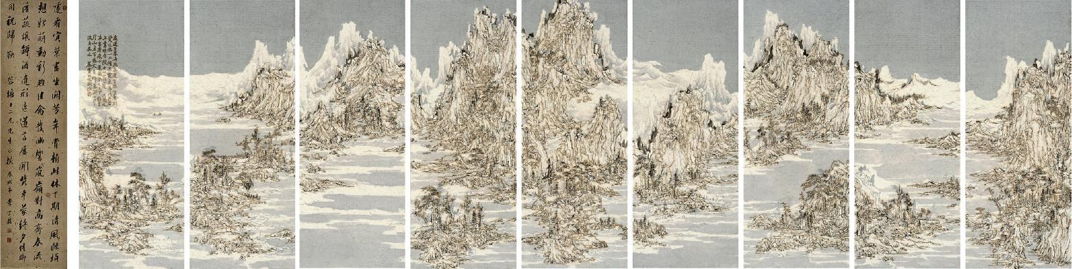 當代藝術家王天德作品《廬茨三水圖》，突破常人對傳統水墨畫的想像，以香支代替毛筆創作。（藝文香港提供）