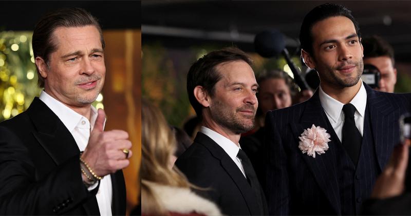 《巴比倫：星聲追夢荷里活》男主角畢彼特（左起）、杜比麥奎爾及迪亞高卡華現身首映禮。（路透社/法新社）