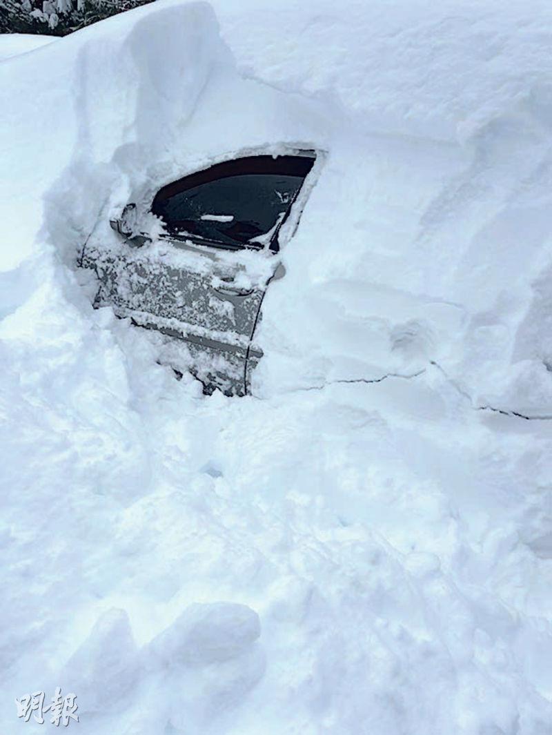 謝洛美溫納的牧場除夕受暴風雪吹襲，他早前亦上載當地積雪甚厚覆蓋了汽車的照片。（網上圖片）