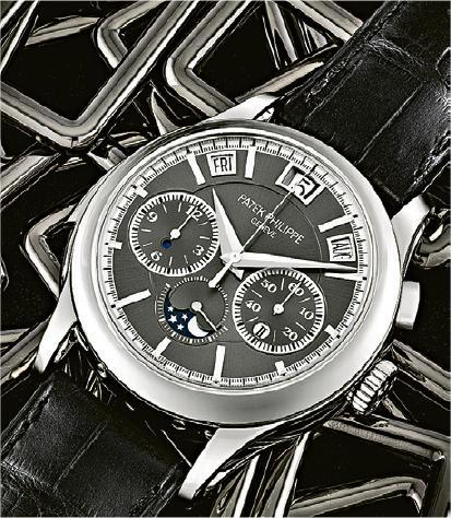 萬年曆腕表--Patek Philippe型號5208P-001鉑金三問單按鈕計時迅時萬年曆自動上鏈腕表（佳士得提供）