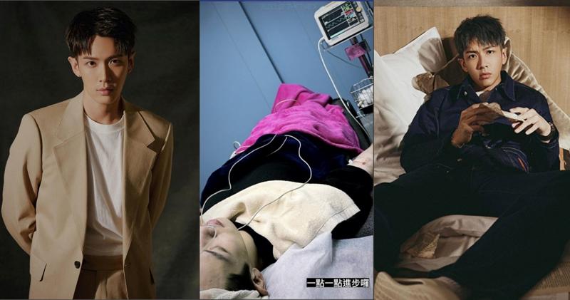 柯震東公開受傷後的照片（中）但只見半臉，令粉絲擔心他的俊臉是否受影響。（網上圖片 /資料圖片 /明報製圖）