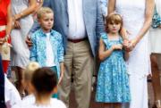 2022年9月3日，阿爾貝二世親王一家四口出席活動，圖為Gabriella小公主和Jacques小王子。（法新社）
