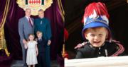 左圖：摩納哥阿爾貝二世親王（後排左）、王妃維特斯托克（後排右）與一對龍鳳胎（前排），右圖：雅克小王子。（Fondation Princesse Charlène de Monaco facebook圖片/法新社）