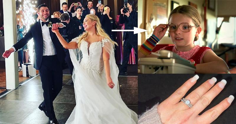 《陽光小小姐》童星出身的艾碧姬貝絲寧，今日在社交網公開婚禮及鑽石婚戒的照片，宣布已成為人妻。（網上圖片）