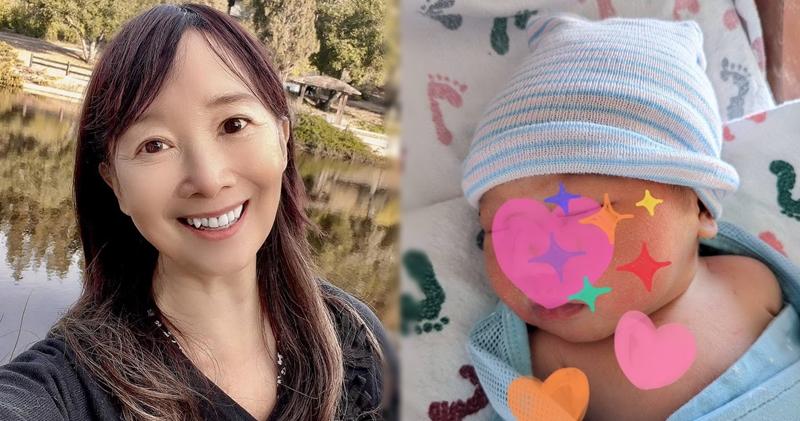 陳美齡在社交平台分享初生孫女的照片，宣布她終於成為嫲嫲了。（陳美齡fb圖片 / 明報製圖）