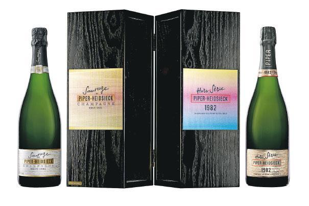 香檳套裝——法國香檳莊Piper-Heidsieck旗下頂級限量Brut Sauvage 1982 + Hors-Série 1982 DUO set香檳套裝。（品牌提供）