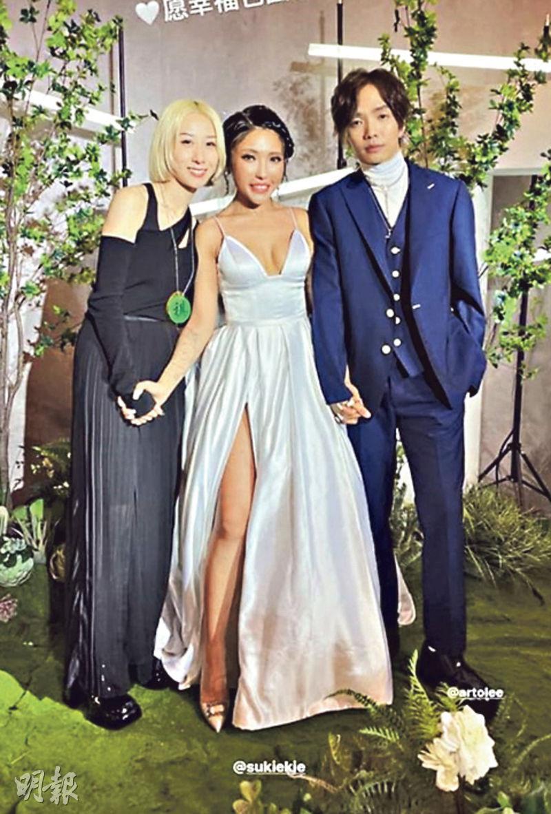 泳兒（左起）出席鍾舒祺與李恒韜的婚禮。（網上圖片）
