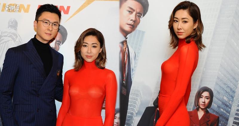 王浩信和胡定欣出席網劇《廉政狙擊》，定欣一身紅色打扮勁搶眼。（陳釗攝）