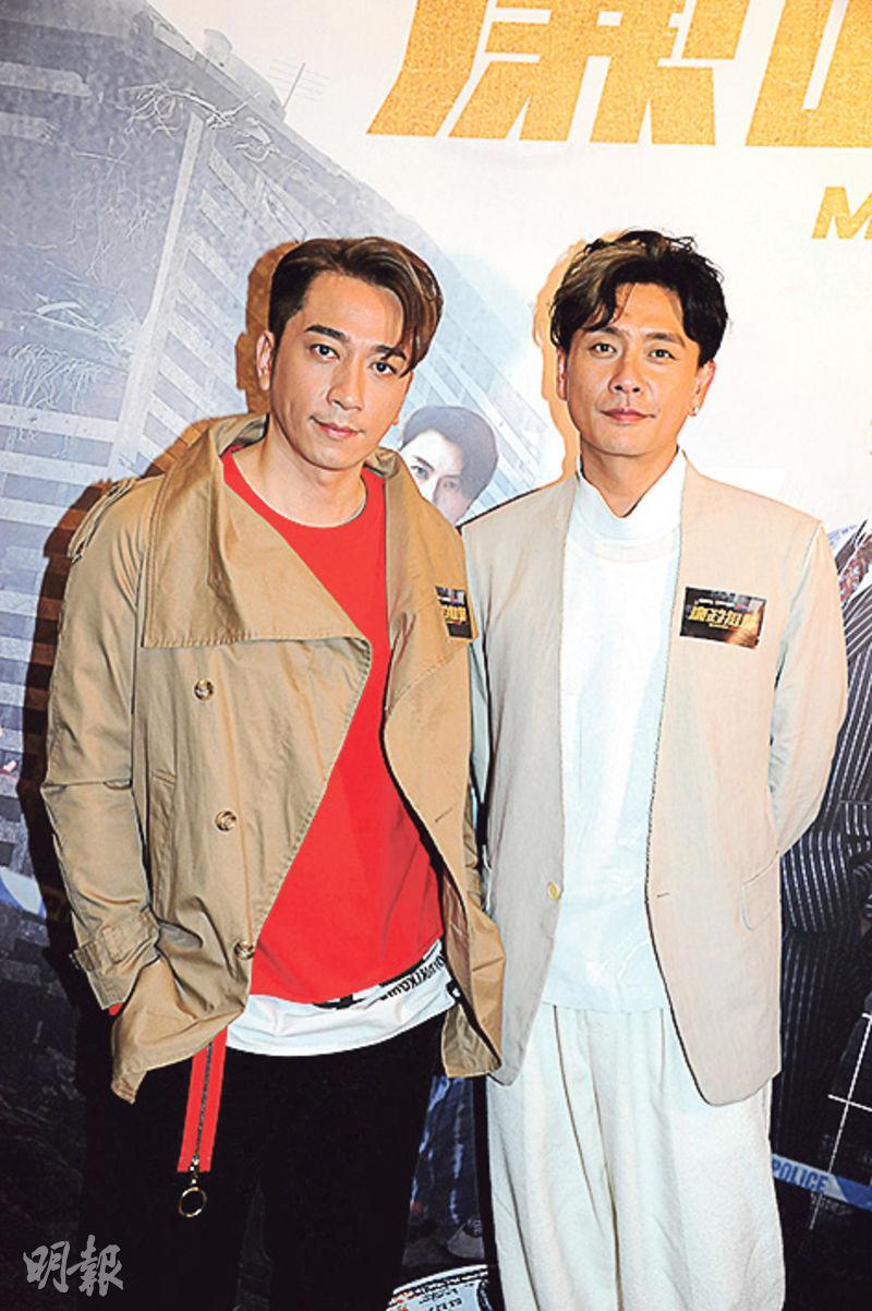 吳卓羲（左）與黃宗澤前晚出席新劇《廉政狙擊》首映會。（攝影：陳釗）