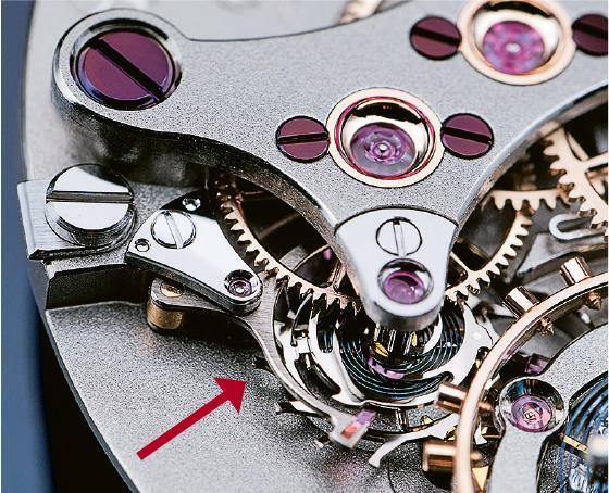 鈦金屬機芯--Lang & Heyne Friedrich II Remontoir腕表以鈦金屬作為機芯的主要材料，圖中為其恒定動力裝置。（品牌提供）