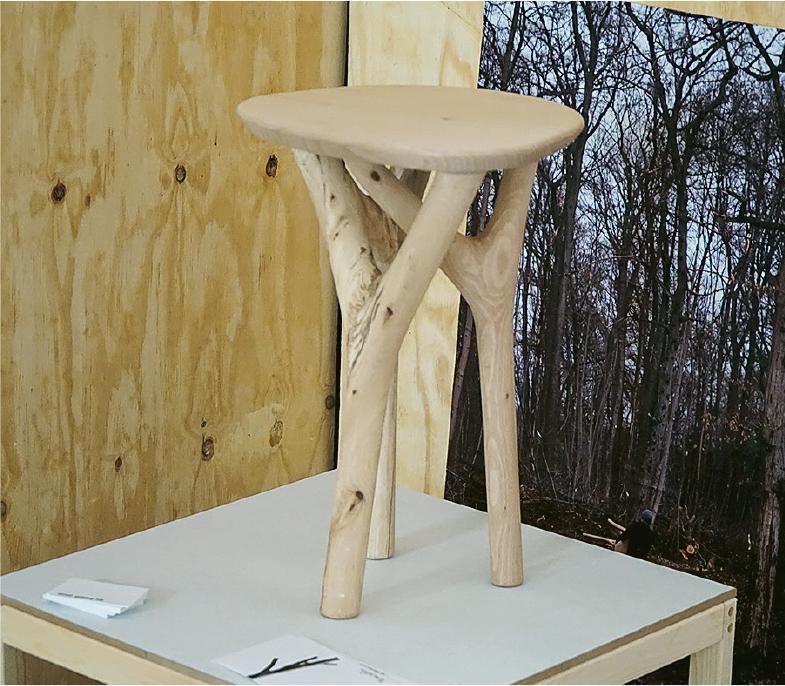 樹枝重生--在家品製作過程中，不少樹枝也因為尺寸太小而被視為剩材，但德國設計師Simon Gehring設計的Regrowth Collection，便結合電腦技術，將剩餘木材修成可作承托的樹枝形椅腳，同時突顯素材原貌。（Dawn Hung攝）
