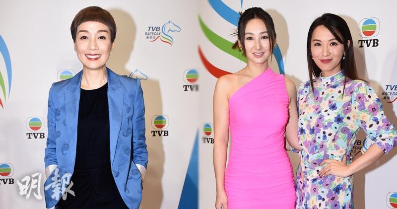 江美儀、陳煒、高海寧今日出席《TVB賽馬日》時，均表示會落注買馬踫踫運氣。（鍾偉茵攝 / 明報製圖）