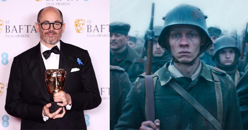 愛德華伯格（左圖）執導的《西線無戰事》，捧走BAFTA最佳電影及導演等合共7獎，成爲大贏家。（路透社/劇照）