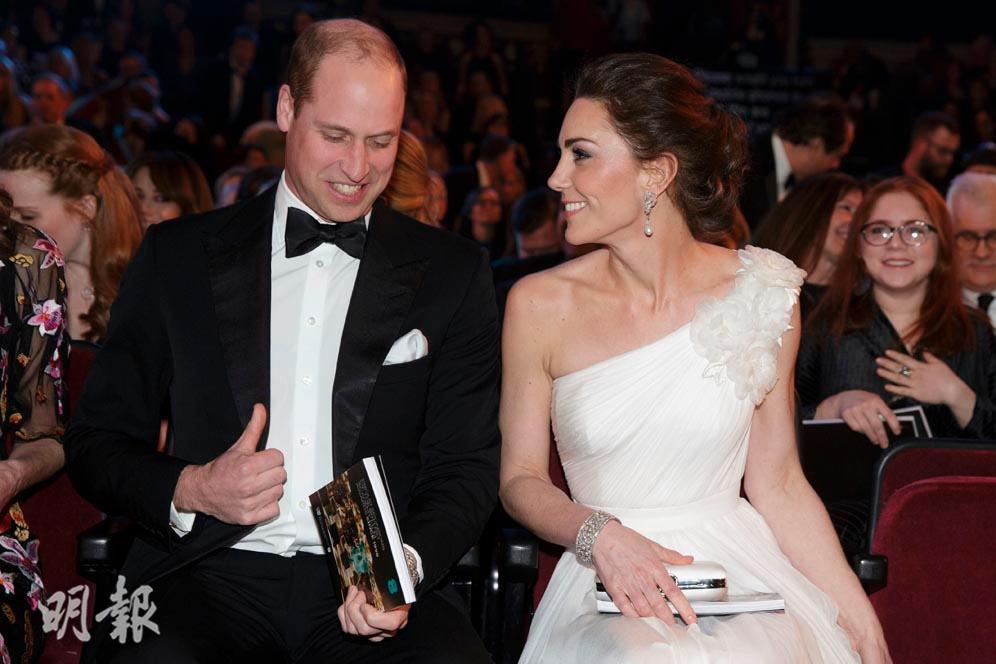 2019年2月10日，威廉和凱特出席英國電影學院頒獎禮。（法新社資料圖片）