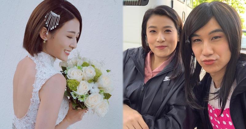 李君妍（左圖）的婚紗Look相當搶眼；譚永浩的反串造型亦甚驚艷。（大會提供）