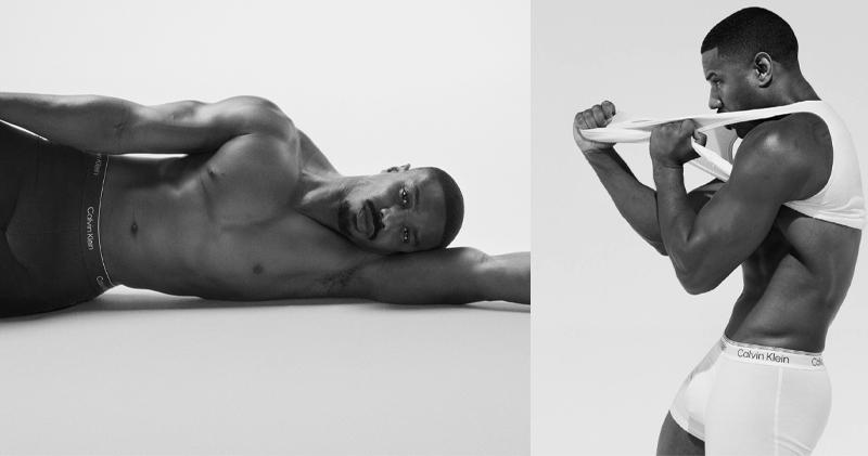 銀幕上是拳王的米高佐敦，在內衣廣告照片中大曬肌肉。（網上圖片）