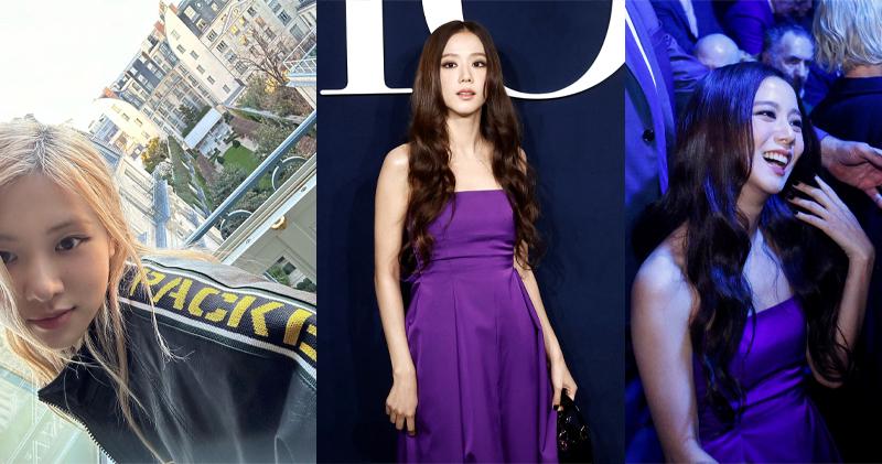 Jisoo昨晚現身巴黎Christian Dior時裝騷，她的Blackpink隊友Rose（左圖）亦身在當地。（網上圖片/法新社）