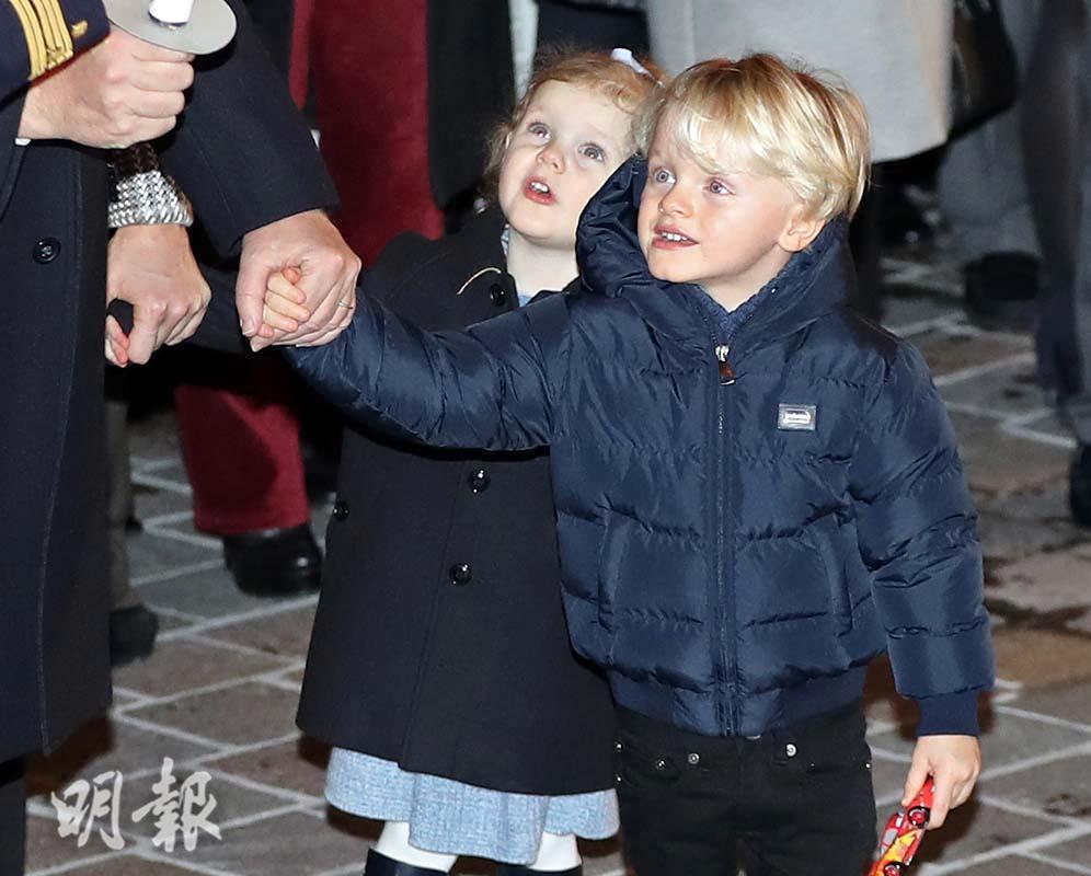 2018年1月26日，摩納哥王妃維特斯托克的龍鳳胎子女──Gabriella小公主、Jacques小王子 (法新社)