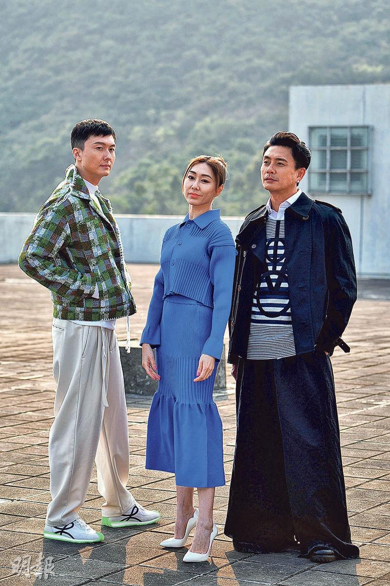 王浩信（左起）、胡定欣與黃宗澤相隔10年再合作拍劇，開心聚首一堂。（攝影：劉永銳）