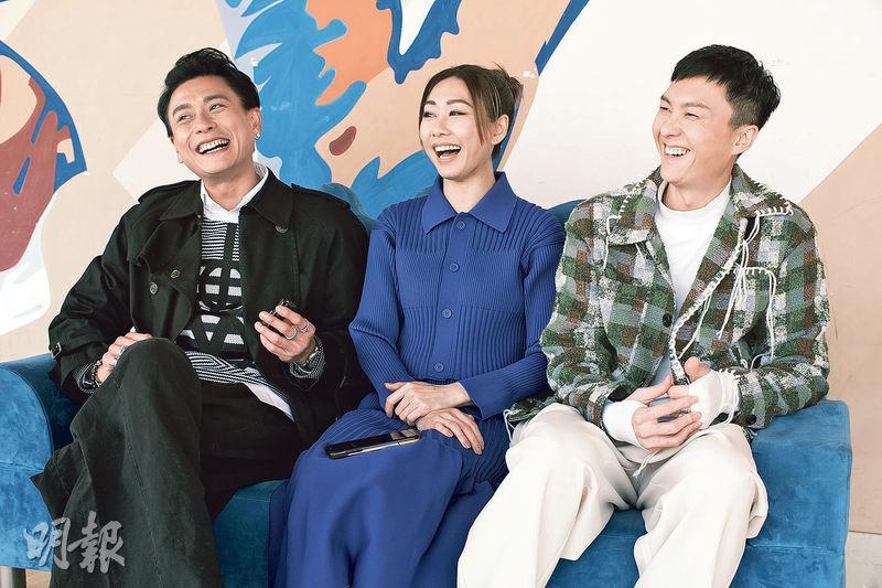黃宗澤（左起）、胡定欣與王浩信談起拍攝《廉政狙擊》，演得投入又玩得，過程相當愉快。（攝影：劉永銳）