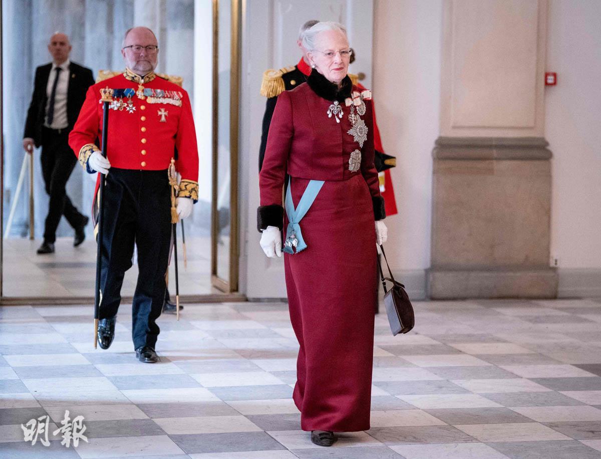 2023年1月3日，丹麥女王瑪格麗特二世在克里斯蒂安堡宮（Christiansborg Palace）出席活動。（法新社）