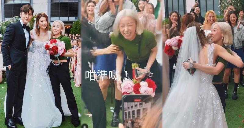 泳兒在陳連婚禮上喜接花球，全場賓客也替她高興。（Ig影片截圖）