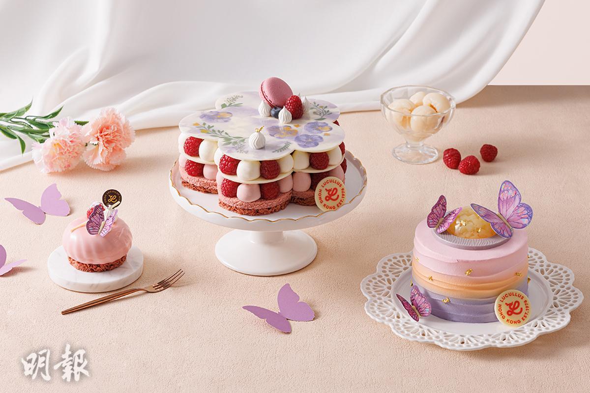 LUCULLUS龍島推出母親節系列，以「Blossoming Love」為主題帶來以粉嫩色調及蝴蝶花間起舞的主題蛋糕。（圖片由相關機構提供）