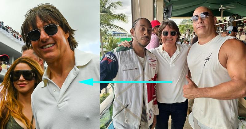 湯告魯斯與Shakira（左圖左）現身邁阿密的F1賽車場（左圖），還巧遇雲狄素（右圖右）與Ludacris。（法新社/網上圖片）