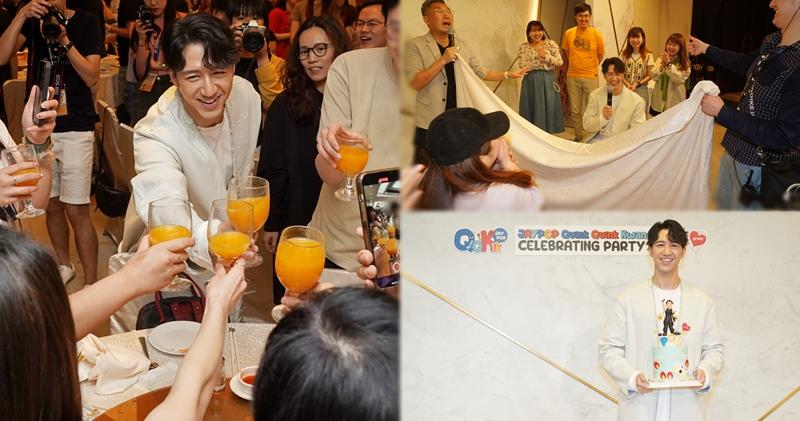 馮允謙入行11年，首次舉行大型歌迷聚會，Jay Fung以橙汁代酒，跟歌迷碰杯飲勝。（大會提供）