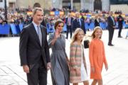 2019年10月，西班牙國王費利佩六世（Felipe VI，左起）與王后萊蒂西亞（Queen Letizia）、兩名女兒Princess Leonor及Princess Sofia（新華社）