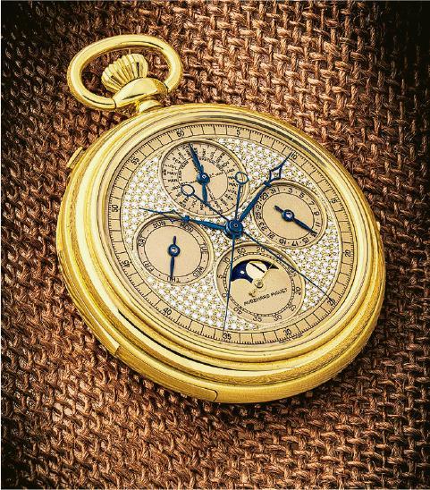 Audemars Piguet型號25630 Grand Complication鑲鑽石三問萬年曆追針計時懷表（佳士得提供）