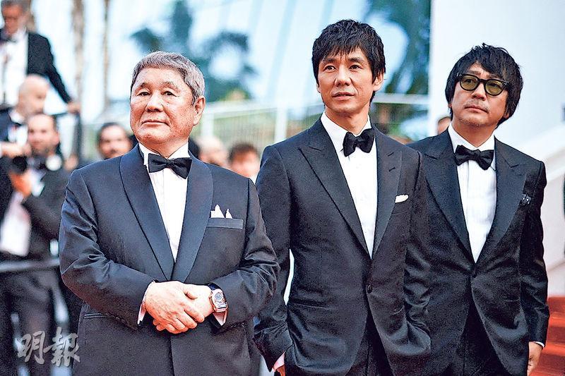 北野武（左起）相隔廿年再偕西島秀俊與大森南朋參加國際影展，緣分相當深厚。（路透社）
