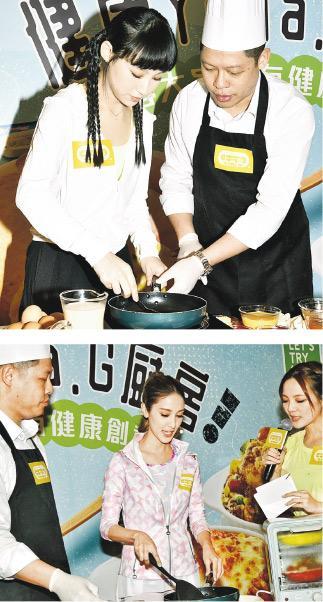 炎明熹（上圖左）與陳凱琳（下圖中）在活動大展廚藝。（攝影：鍾偉茵）