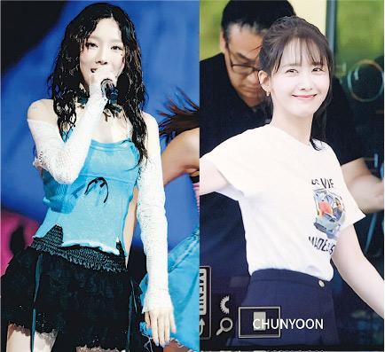 太妍（左圖）在首爾舉行演唱會，少女時代隊友潤娥（右圖）往捧場。