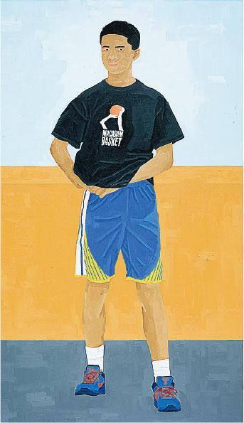 Baller——Baller中的人物為Soimadou的弟弟。他鍾愛籃球，畫中是他準備上場比賽的狀態，略微緊張但眼神堅定。（藝術家和WOAW Gallery提供）