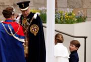 2023年5月6日英王查理斯三世加冕，威廉（左二）、凱特（左一）、夏洛特小公主（右二）和路易小王子（右一）（法新社）