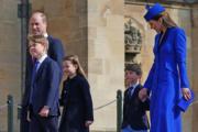 2023年4月9日，英國王儲伉儷威廉凱特，與三名子女出席溫莎堡復活節周日崇拜。（法新社）