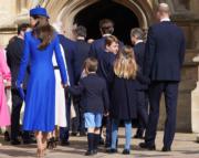 2023年4月9日，英國王儲伉儷威廉凱特，與三名子女出席溫莎堡復活節周日崇拜。（法新社）