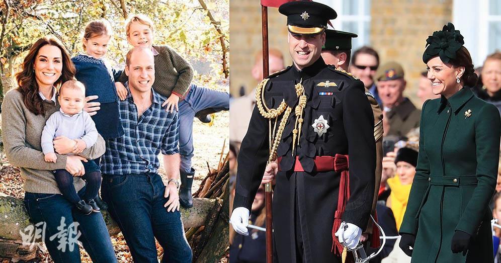 英國劍橋公爵威廉王子（右圖左）與夫人凱特（右圖右）2011年結婚，育有3名子女。圖左為一家五口全家福。（Kensington Palace Instagram圖片/法新社）