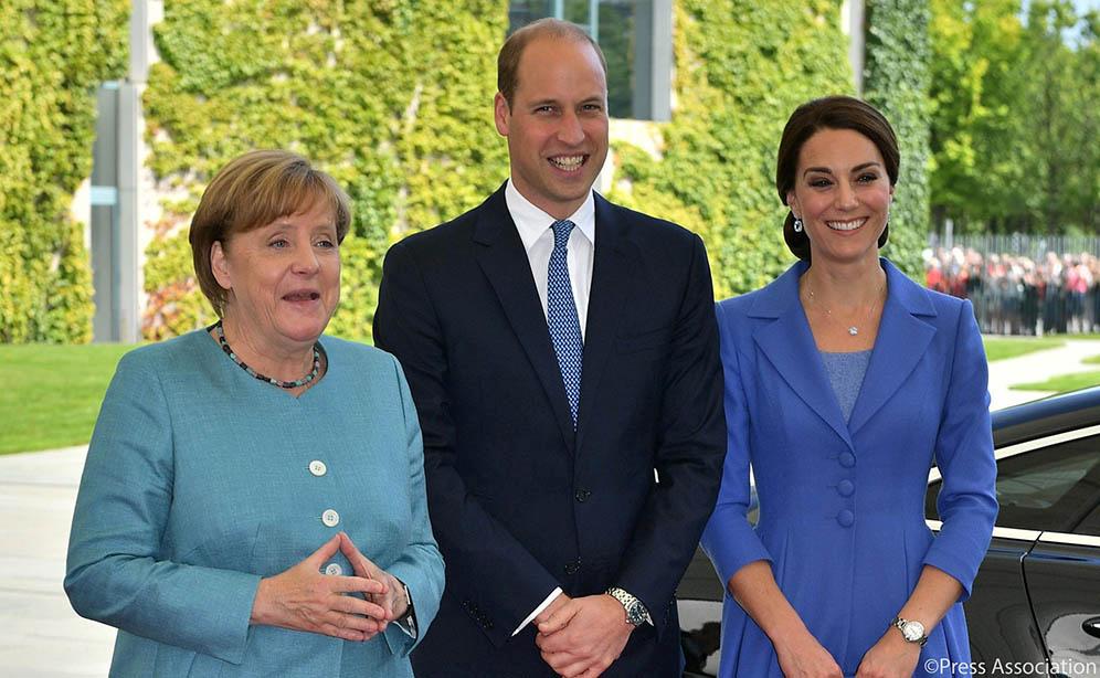 2017年7月，（左起）德國總理默克爾、威廉、凱特（The Royal Family facebook圖片）