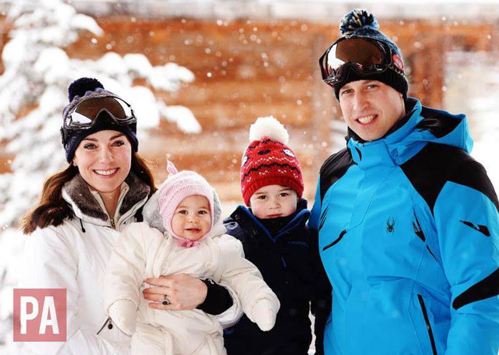 英國劍橋公爵伉儷威廉王子及凱特一家四口滑雪度假。（The Royal Family facebook圖片）