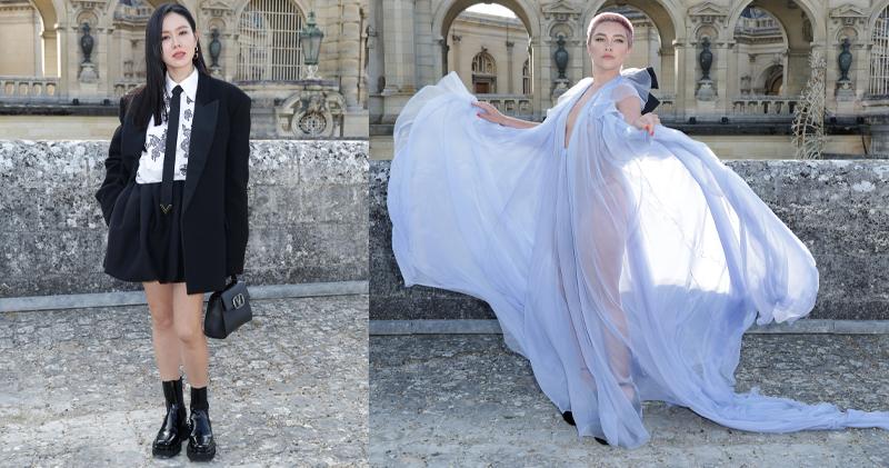孫藝珍（左圖）產後復出再次亮相巴黎時裝周活動，同場還有科倫絲佩芝（右圖）。（Getty Images）