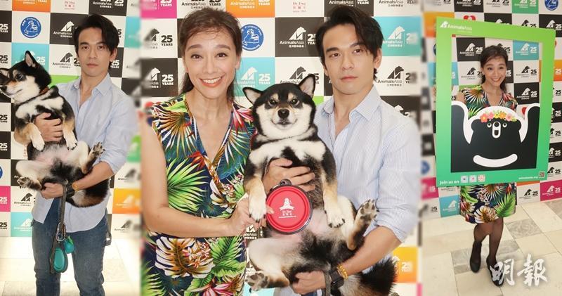 郭秀雲和龐景峰帶同5歲愛犬Soda，到山頂廣場出席「狗醫生義工嘉許禮」。（柯美攝）
