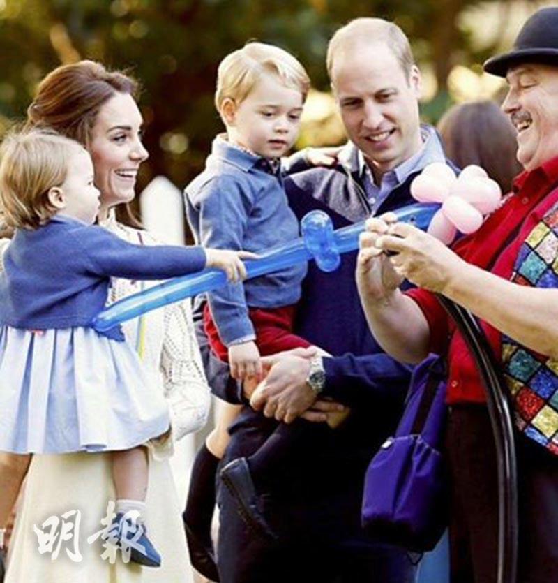 喬治小王子（左三）與父母和妹妹到訪加拿大，與當地軍人家庭遊玩。（The Royal Family facebook圖片 / press association）