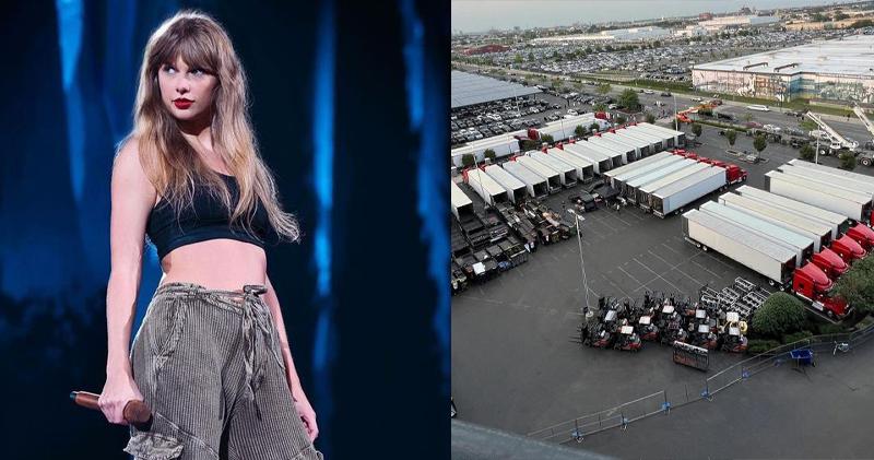 Taylor Swift（左）北美巡唱即將落幕，據報她給每名員工分發花紅，合共50人的貨車司機團隊，據報日前每人收到10萬美元。（Eras Tour社交平台X圖片）
